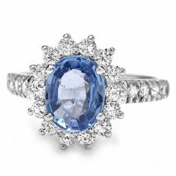 14K White Gold 1.87ct Sapphire and 0.72ct Diamond Ring