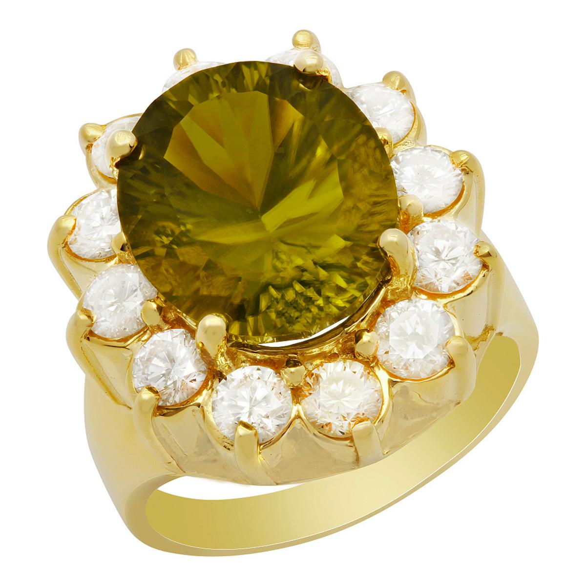 14k Yellow Gold 7.69ct Peridot 1.82ct Diamond Ring