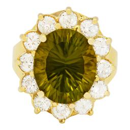 14k Yellow Gold 7.69ct Peridot 1.82ct Diamond Ring