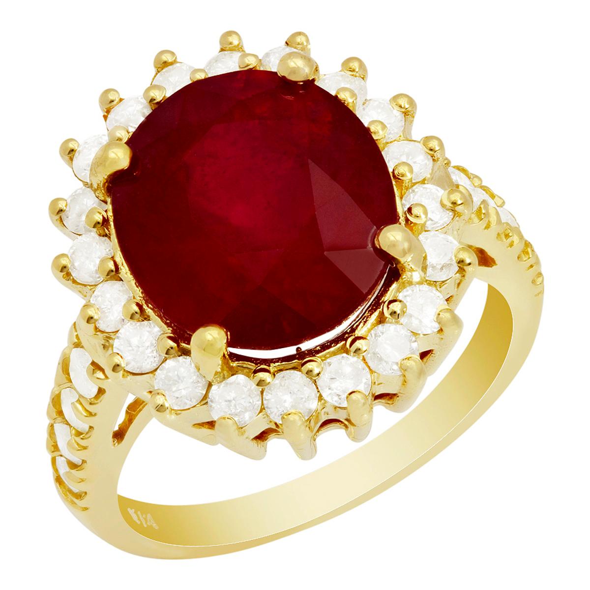 14k Yellow Gold 7.93ct Ruby 1.08ct Diamond Ring