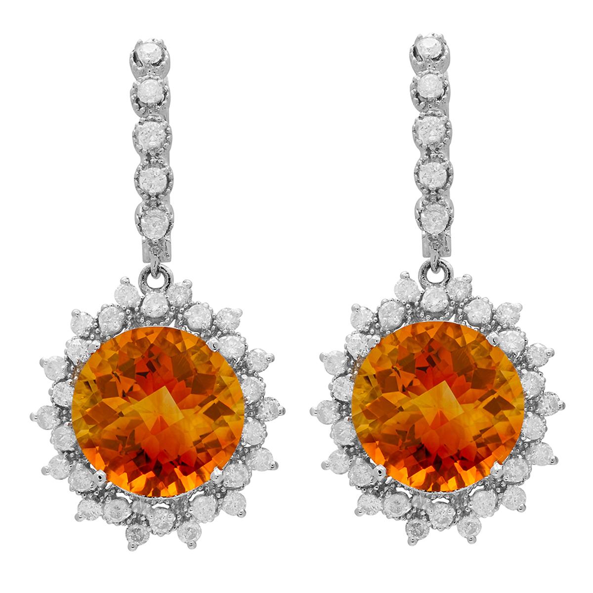 14k White Gold 12.62ct Citrine 2.12ct Diamond Earrings