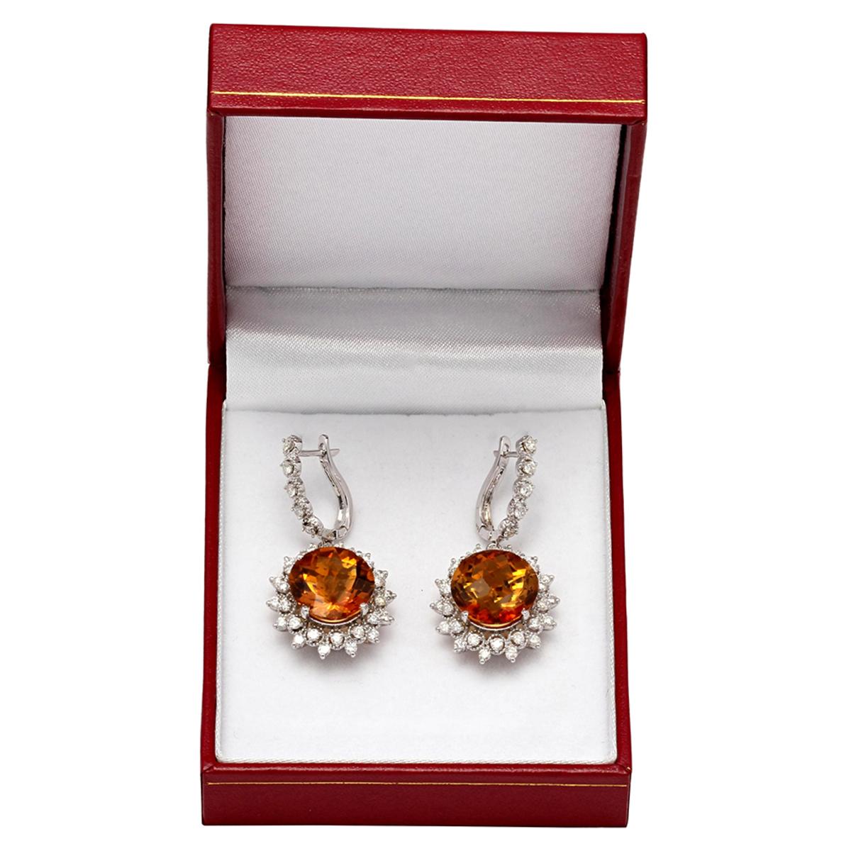 14k White Gold 12.62ct Citrine 2.12ct Diamond Earrings