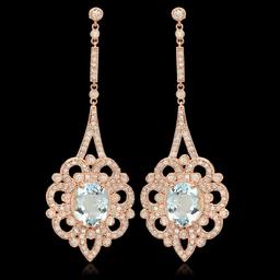 14K Rose Gold 7.37ct Aquamarine and 2.57ct Diamond Earrings