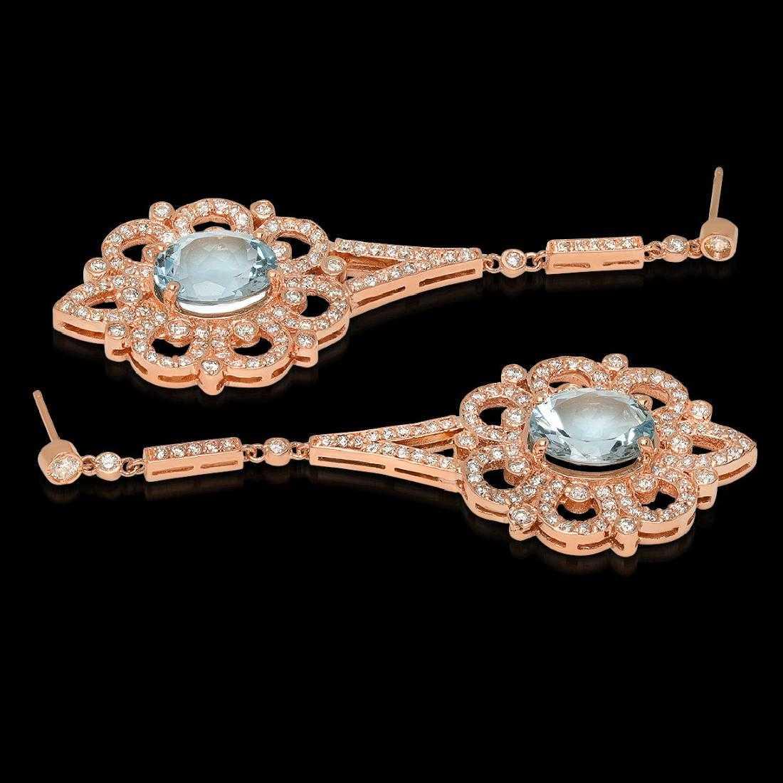 14K Rose Gold 7.37ct Aquamarine and 2.57ct Diamond Earrings