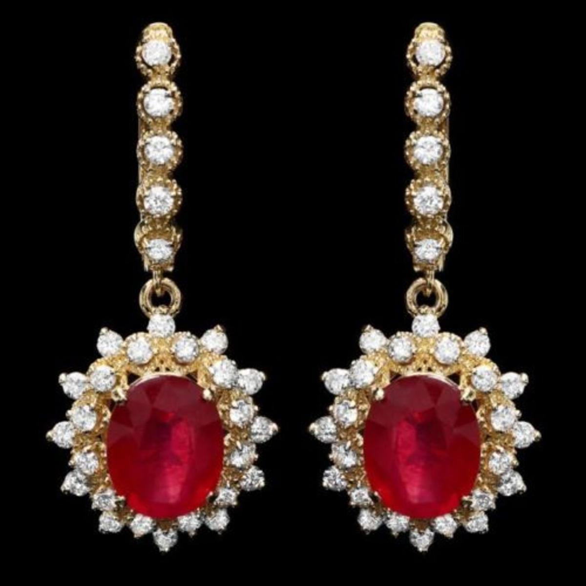 14k Gold 8.16ct Ruby 1.54ct Diamond Earrings