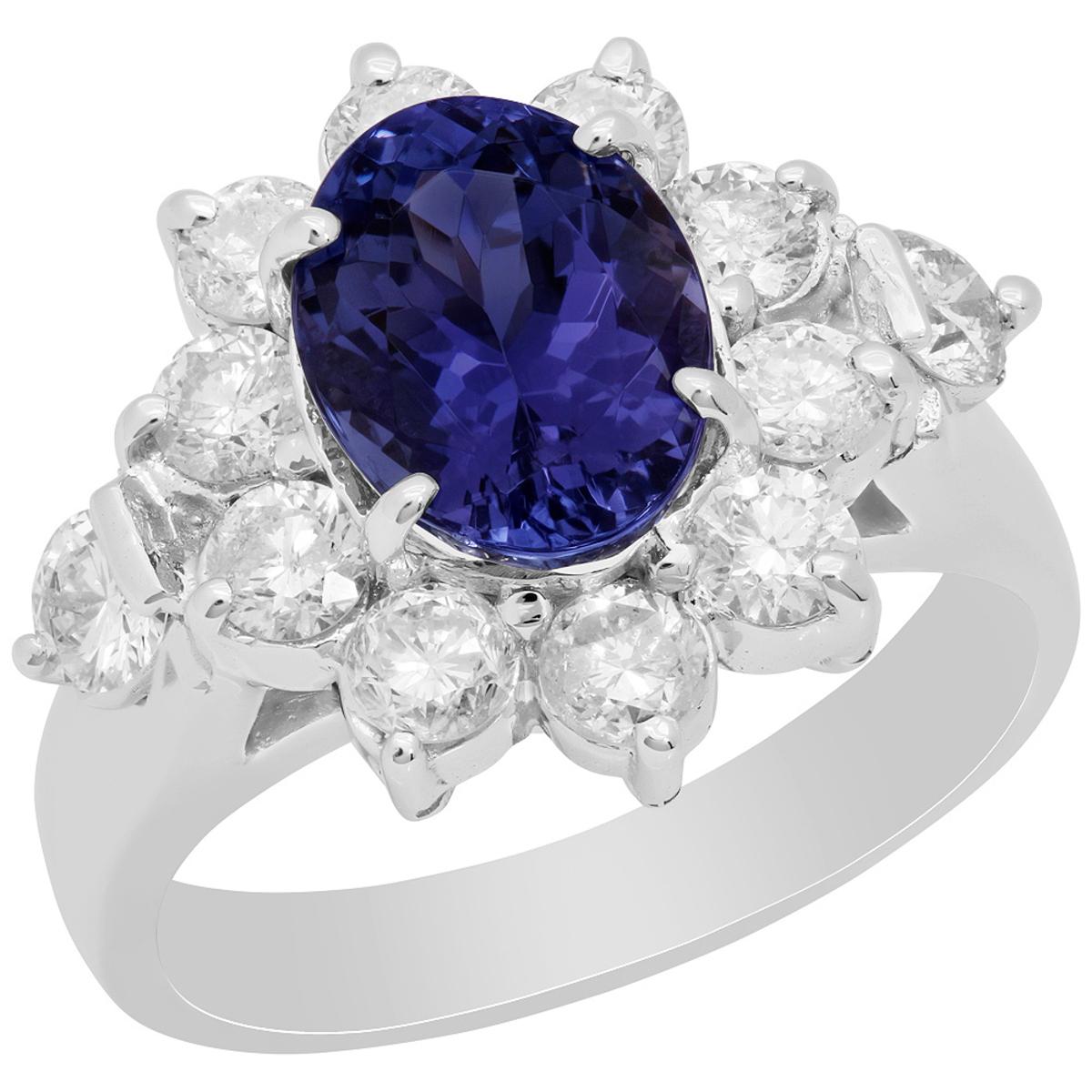 14k White Gold 2.47ct Tanzanite 1.30ct Diamond Ring