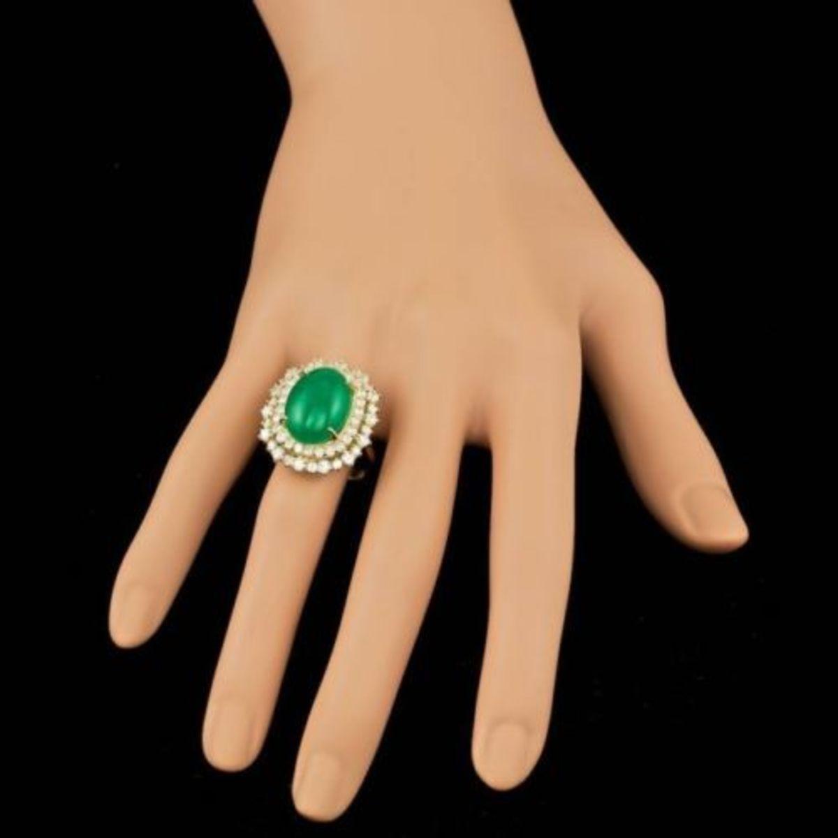 14K Yellow Gold 6.71ct Natural Jadeite and 2.01ct Diamond Ring