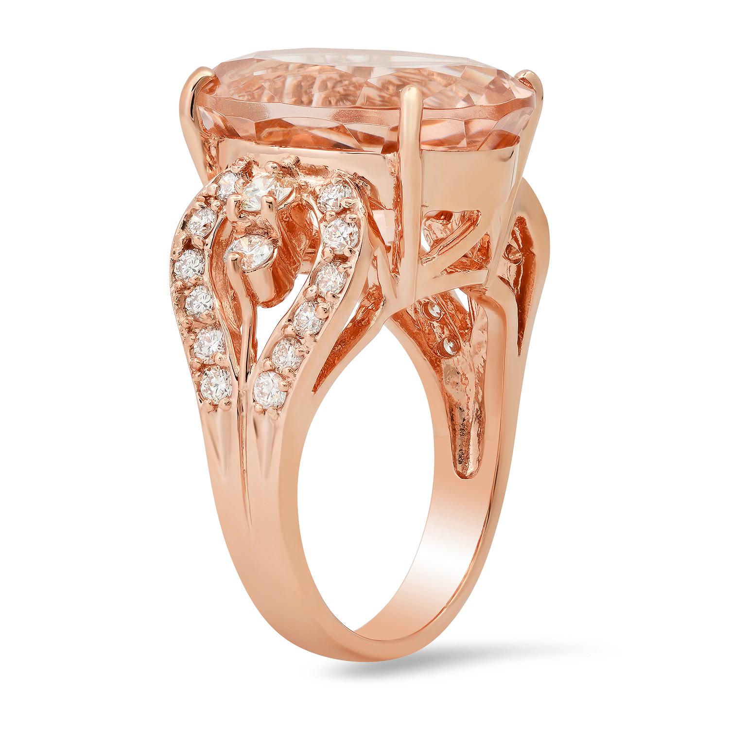 14K Rose Gold with 12.48ct Morganite and 0.90ct Diamond Ladies Ring