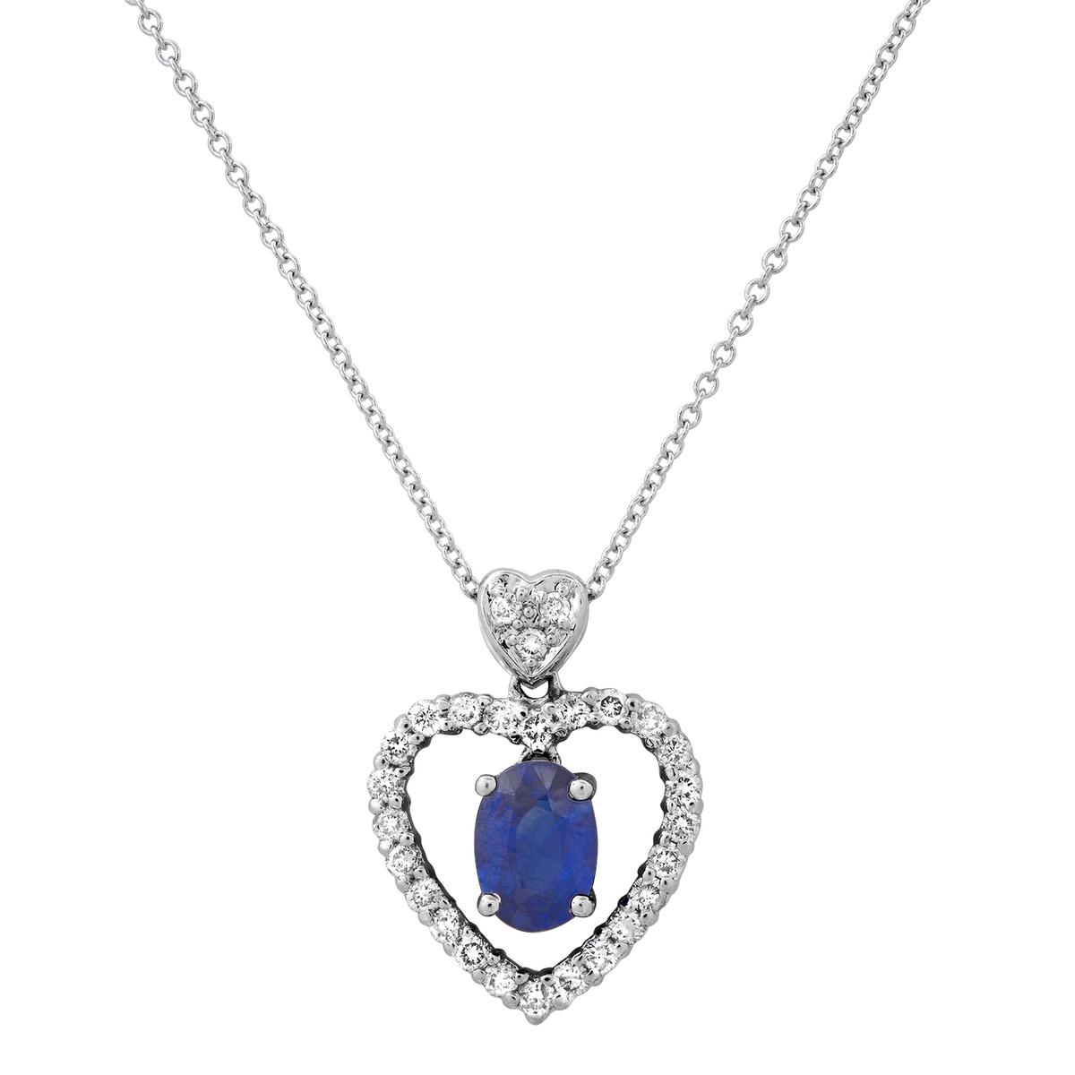 18K White Gold Setting with 0.95ct Sapphire and 0.48ct Diamond Pendant