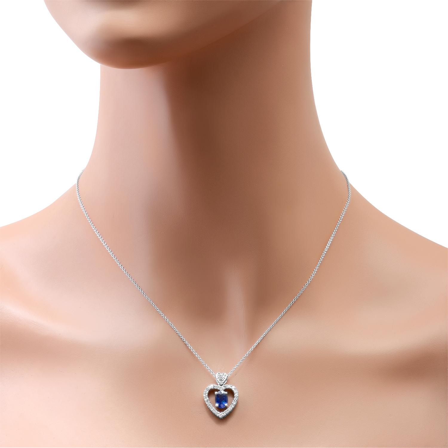 18K White Gold Setting with 0.95ct Sapphire and 0.48ct Diamond Pendant