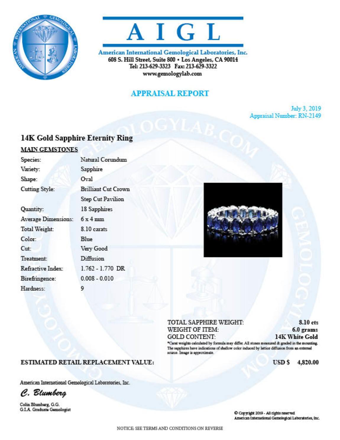 14K White Gold and 8.13ct Sapphire Ring