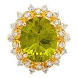 14k Yellow Gold 6.43ct Peridot 0.83ct Diamond Ring