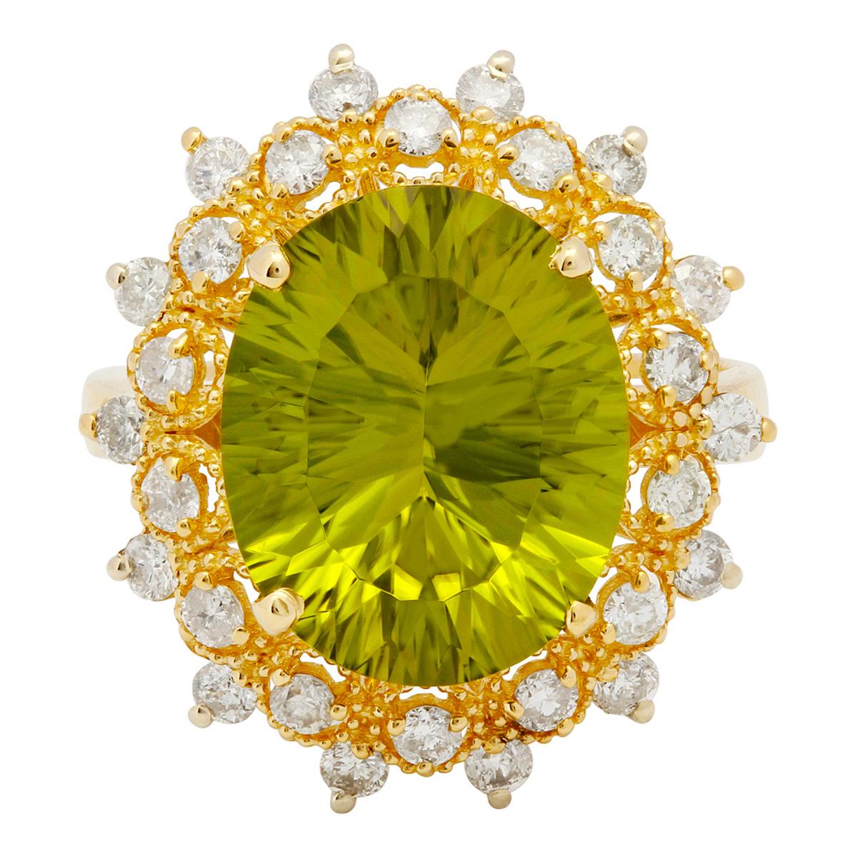 14k Yellow Gold 6.43ct Peridot 0.83ct Diamond Ring