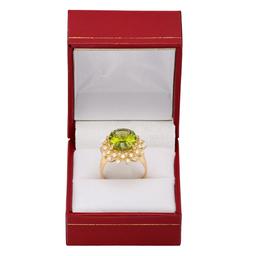 14k Yellow Gold 6.43ct Peridot 0.83ct Diamond Ring