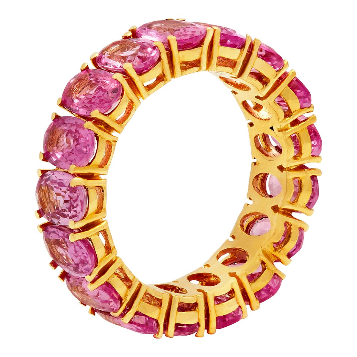 14k Yellow Gold 10.19ct Pink Sapphire Eternity Band Ring