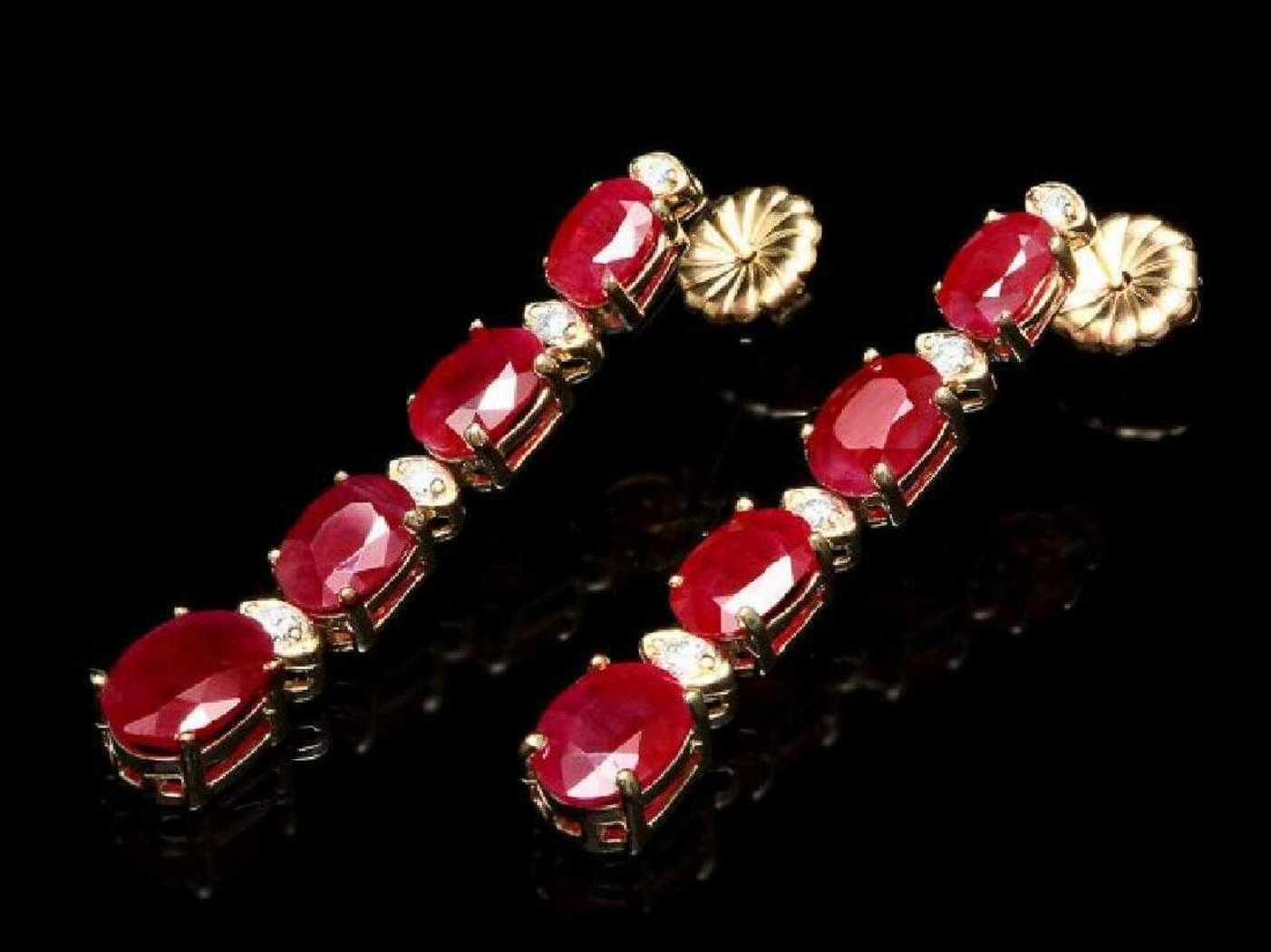 14K Yellow Gold 8.62ct Ruby and 0.22ct Diamond Earrings