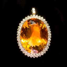 14K Gold 48.69ct Citrine 3.10ct Diamond Pendant