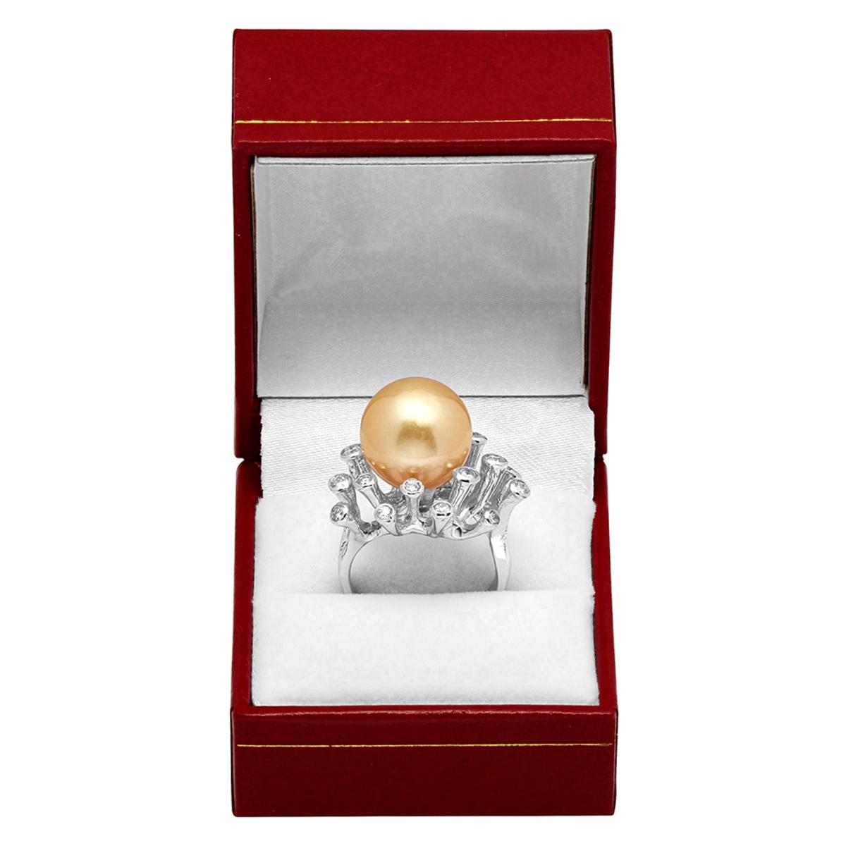 14k White Gold 15mm Pearl 0.41ct Diamond Ring