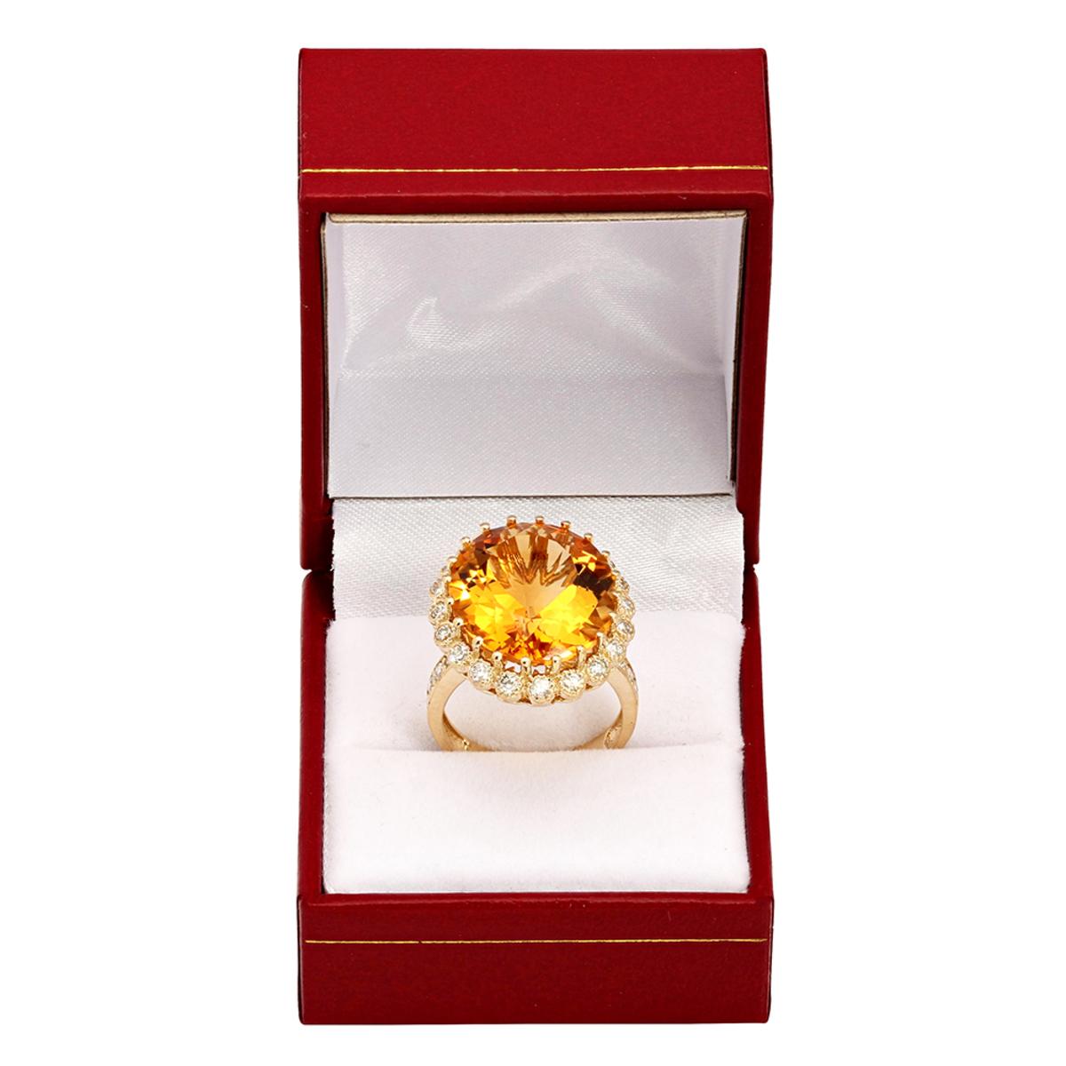 14k Yellow Gold 16.12ct Citrine 1.08ct Diamond Ring