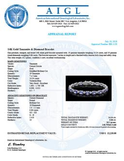 14K Gold 14.34ct Tanzanite 0.86ct Diamond Bracelet