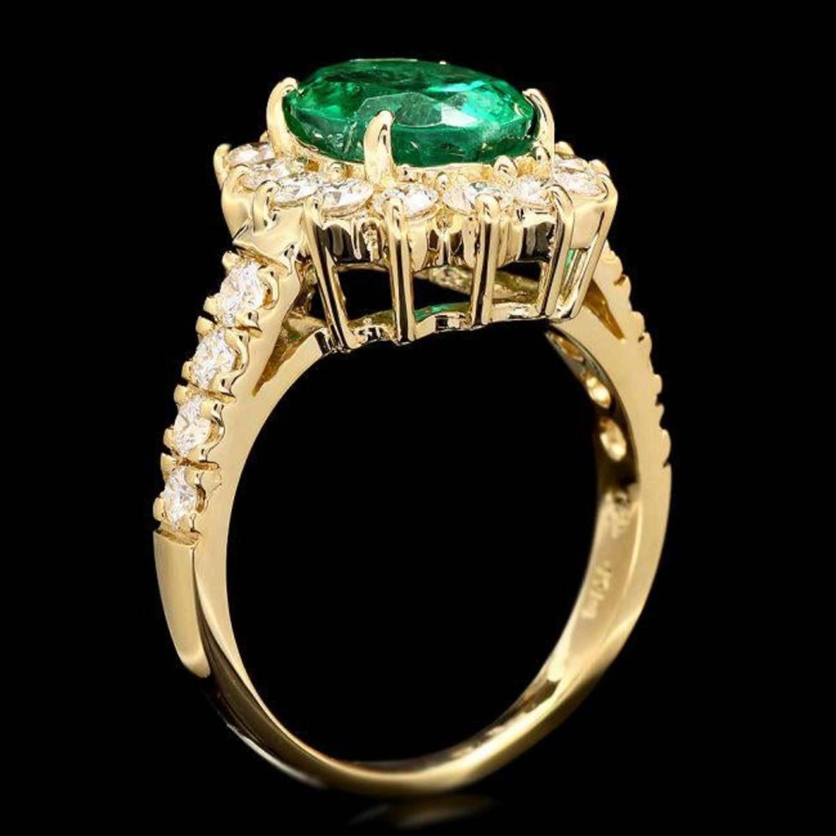14K Yellow Gold 2.52ct Emerald and 1.06ct Diamond Ring