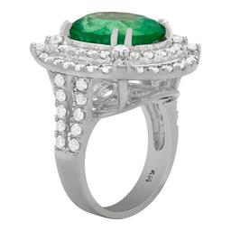 14k White Gold 9.01ct Emerald 2.40ct Diamond Ring