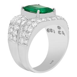 14k White Gold 3.46ct Emerald 3.68ct Diamond Ring