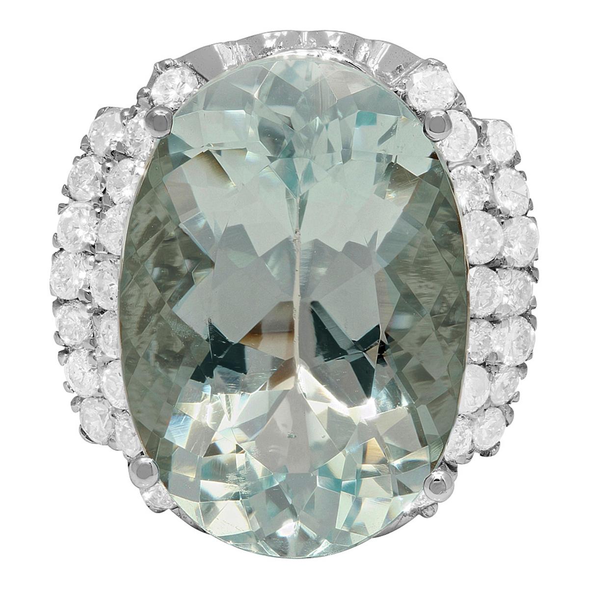 14k White Gold 14.59ct Aquamarine 1.20ct Diamond Ring