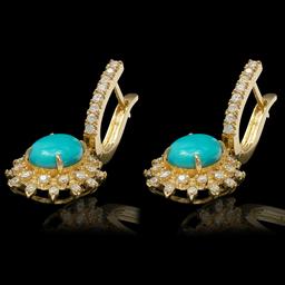 14k Yellow Gold 4.00ct Turquoise 1.50ct Diamond Earrings