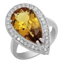 14k White Gold 5.31ct Yellow Beryl 0.66ct Diamond Ring