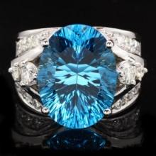 14K White Gold 10.85ct Topaz and 0.77ct Diamond Ring