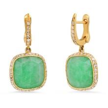 18K Yellow Gold Setting with 9.47ct Jadeite and 0.71ct Diamond Earrings