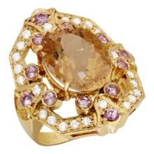 14k Rose Gold 7.27ct Morganite 0.75ct Pink Sapphire 0.59ct Diamond Ring