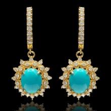 14k Yellow Gold 4.00ct Turquoise 1.50ct Diamond Earrings