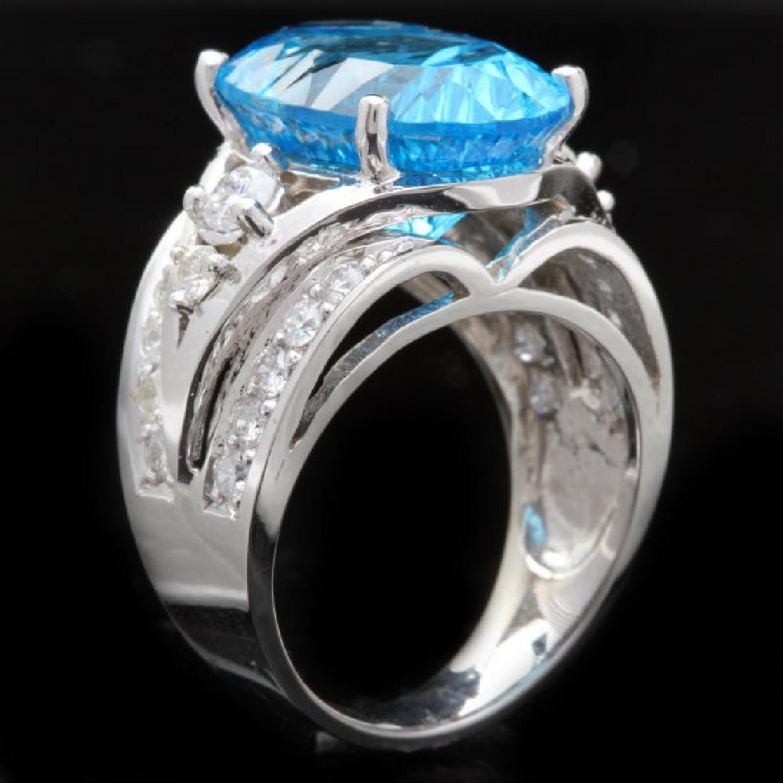 14K White Gold 10.85ct Topaz and 0.77ct Diamond Ring