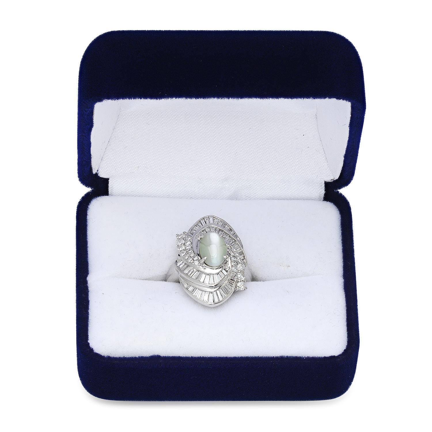 Platinum Setting with 2.77ct Cat's Eye Chrysoberyl and 1.32ct Diamond Ladies Ring