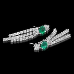 18K White Gold 1.66ct Emerald and 2.57ct Diamond Earrings