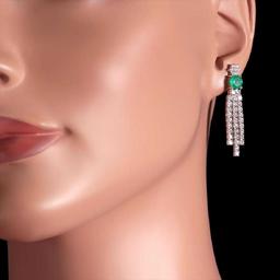 18K White Gold 1.66ct Emerald and 2.57ct Diamond Earrings