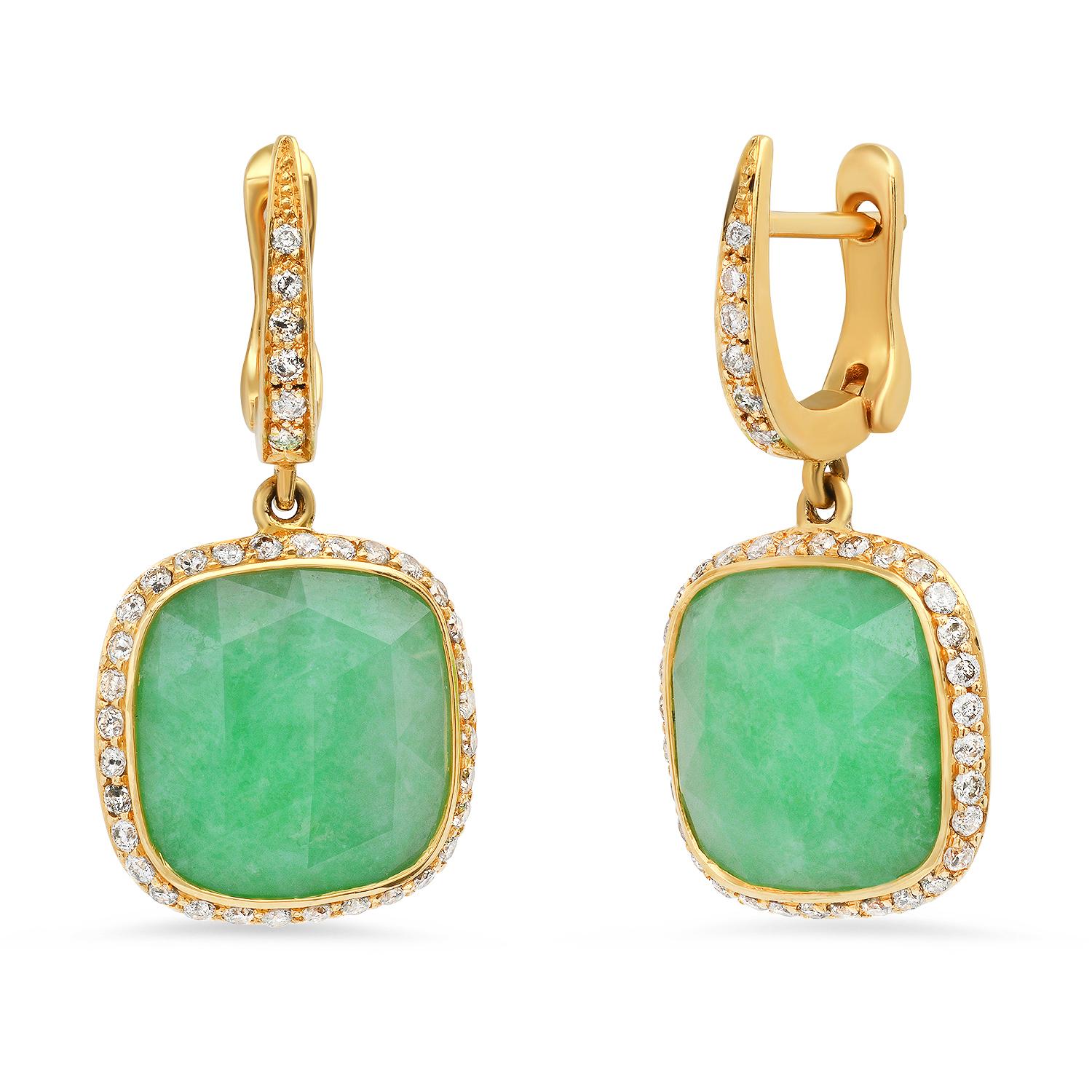 18K Yellow Gold Setting with 9.47ct Jadeite and 0.71ct Diamond Earrings