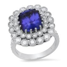 14K White Gold Setting with 5.45ct Tanzanite and 1.43ct Diamond Ladies Ring