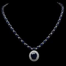 14K Gold 51.02 ct Sapphire & 3.31 ct Diamond Necklace