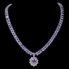 14K White Gold 71.93ct Tanzanite and 0.72ct Diamond Necklace