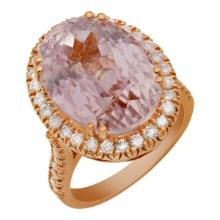 14k Rose Gold 16.01ct Kunzite 1.02ct Diamond Ring