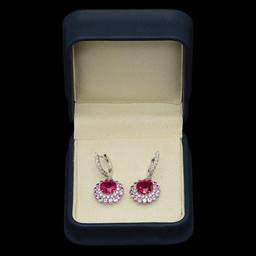 14K Gold 6.17ct Ruby, 4.80ct Pink Sapphire, 1.54ct Diamond Earrings