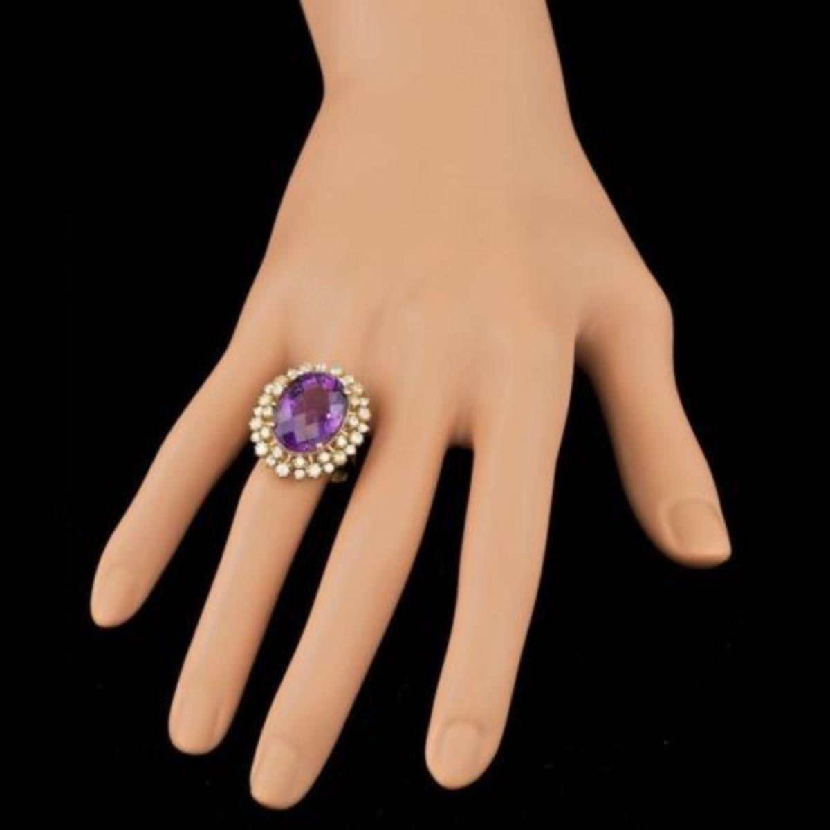 14K Yellow Gold 13.89ct Amethyst and 1.54ct Diamond Ring