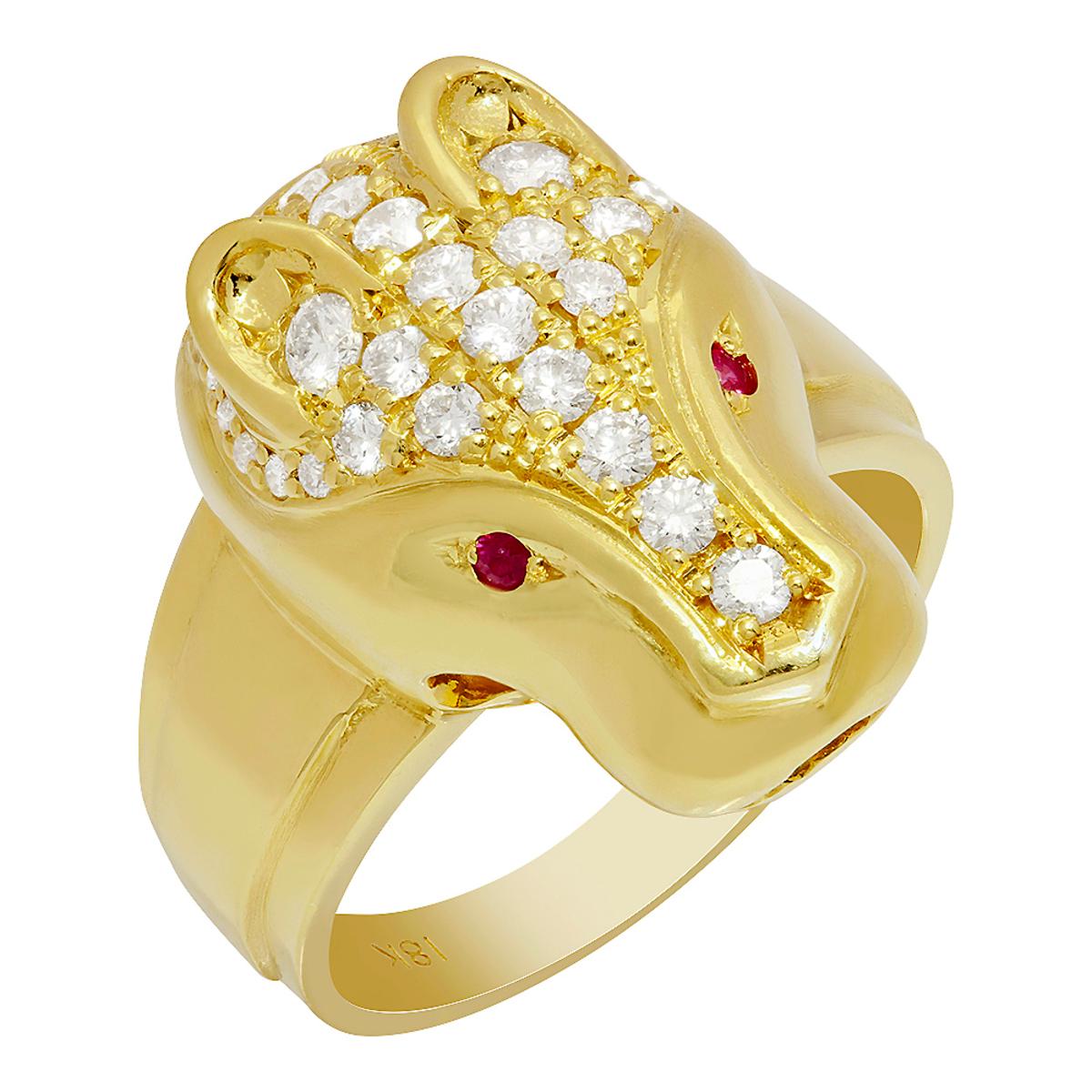 14k Yellow Gold 0.05ct Ruby 1.07ct Diamond Ring