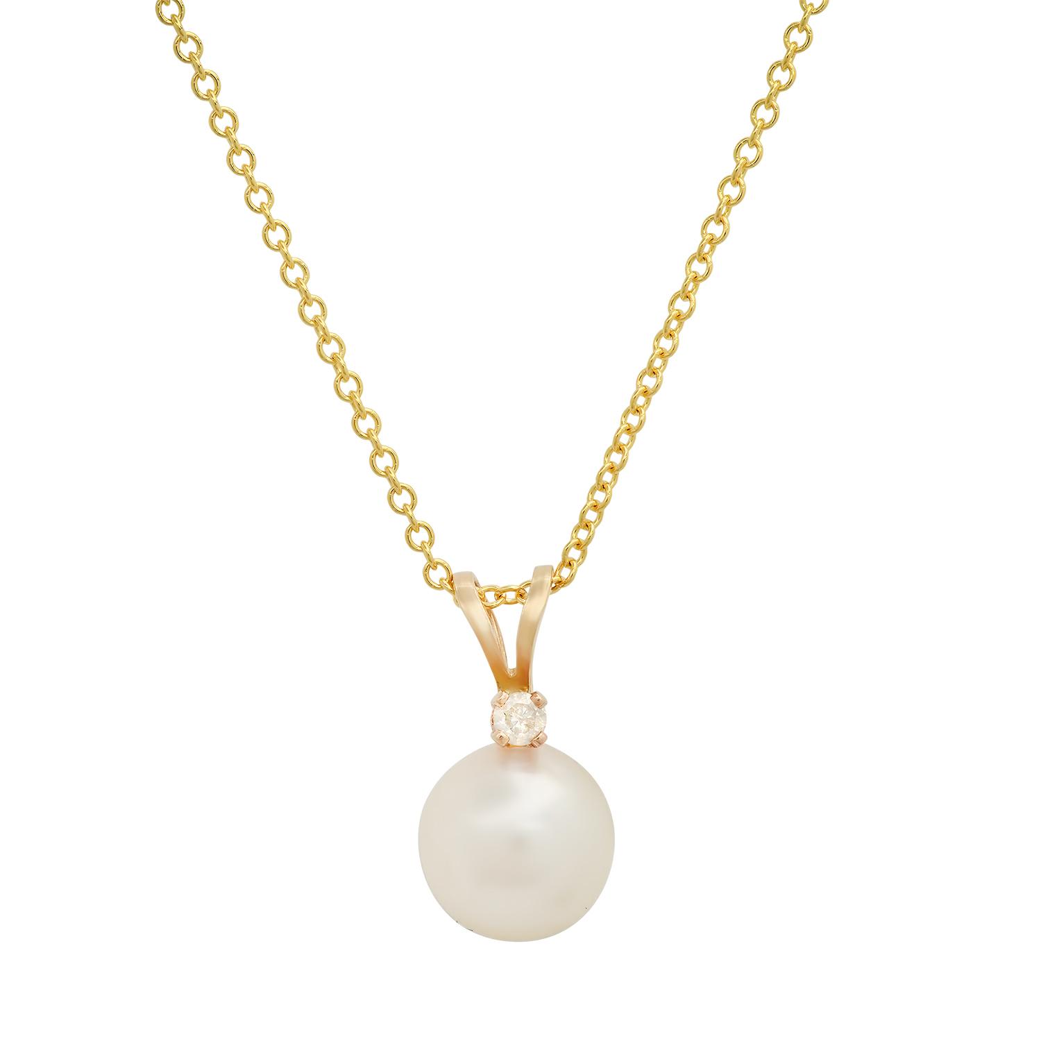 14K Yellow Gold Pearl and Diamond Pendant