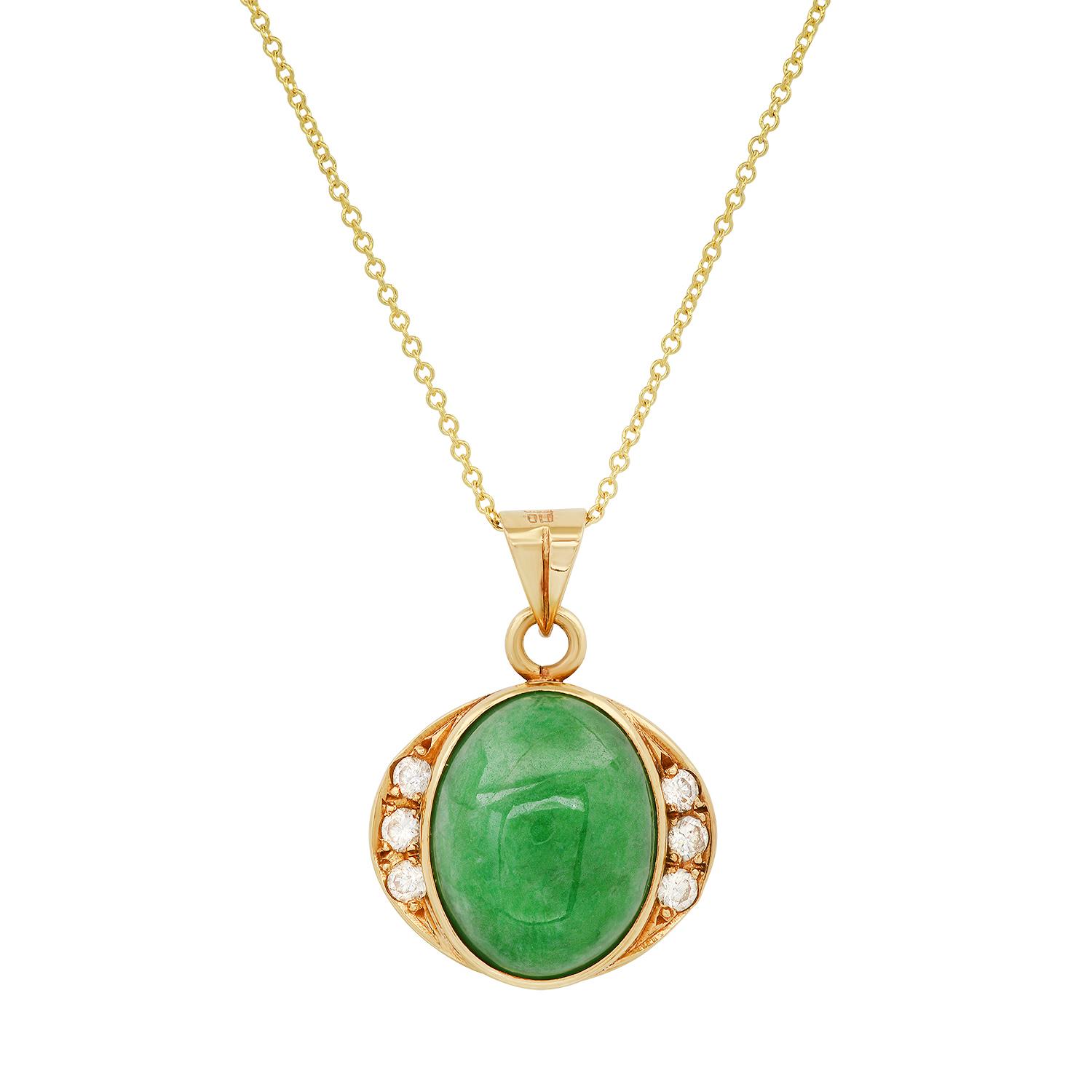 18K Yellow Gold Setting with 10.10ct Jadeite and 0.24ct Diamond Pendant