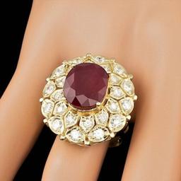 14K Yellow Gold 9.76ct Ruby and 1.64ct Diamond Ring