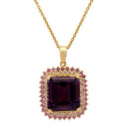 14k Yellow Gold 26.61ct Amethyst 1.95ct Pink Sapphire 1.47ct Diamond Pendant